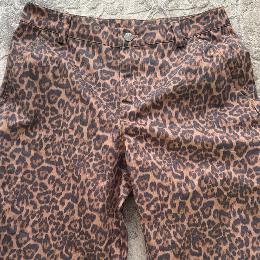 Noisy May Leopard Print Pants High Rise Straight Leg Brown Animal Print Trousers - Picture 6 of 6